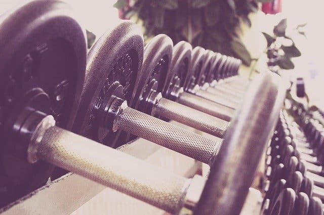 Image of a rack with dumbbells