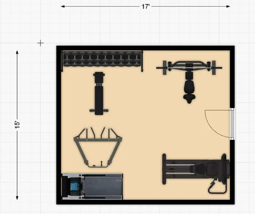 250 sq. ft. general fitness home gym floor plan
