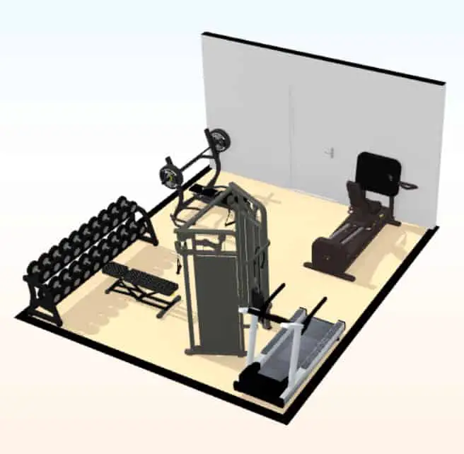 250 sq. ft. general fitness home gym 3d floor plan