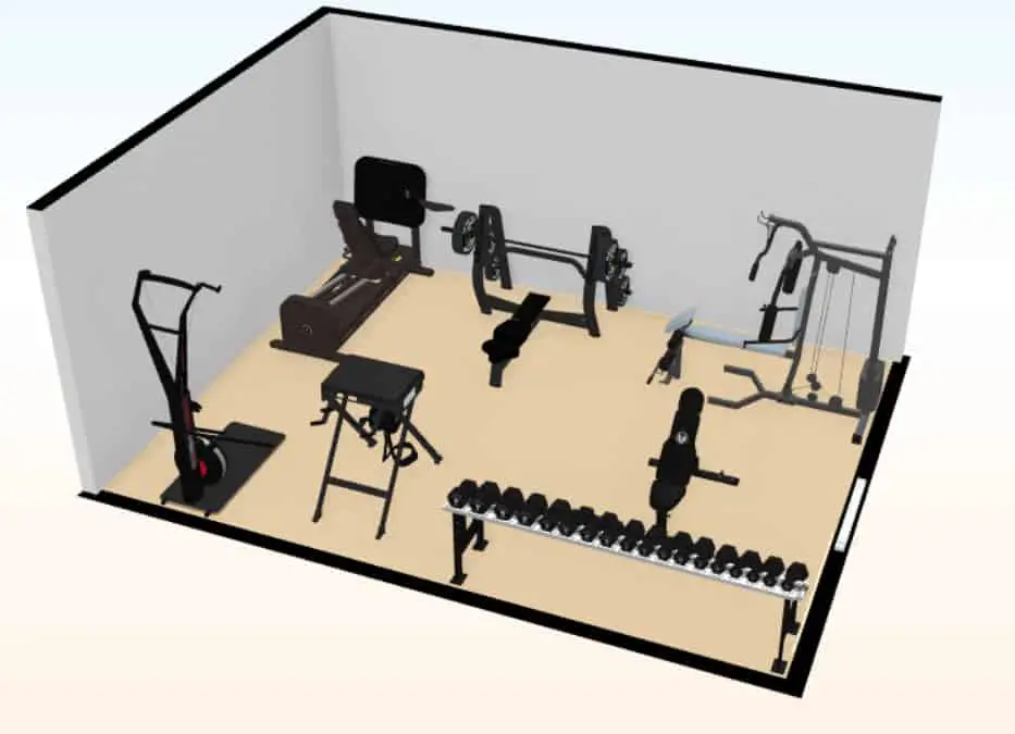 300 sq. ft. weightlifting home gym 3d floor plan 