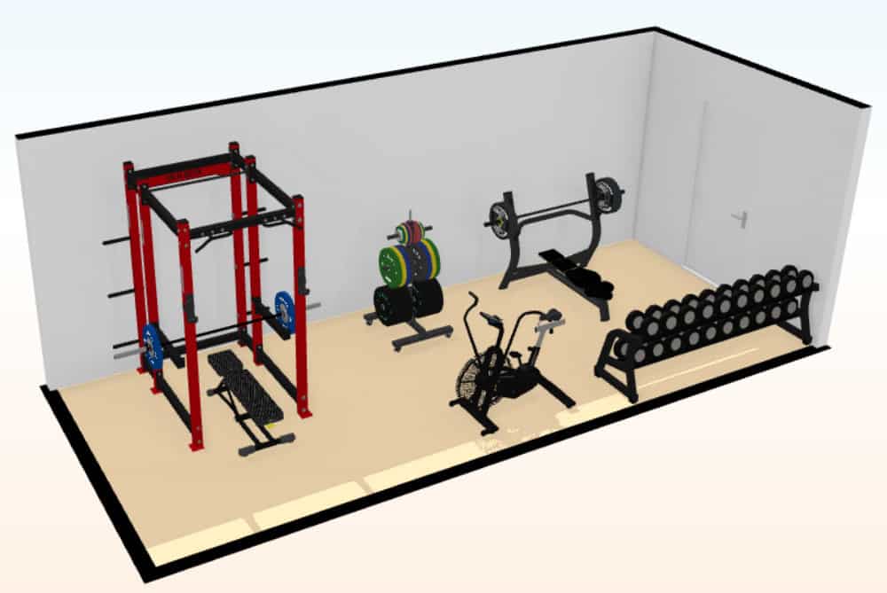 250 sq. ft. weightlifting home gym 3d floor plan