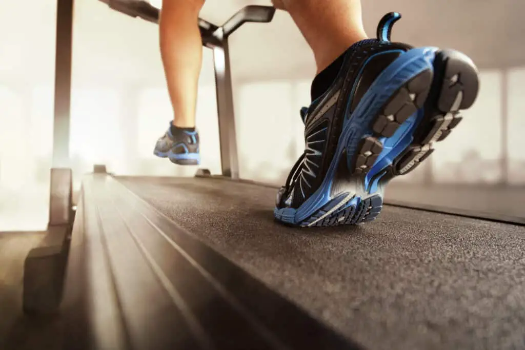 closeup of someone walking on a treadmill