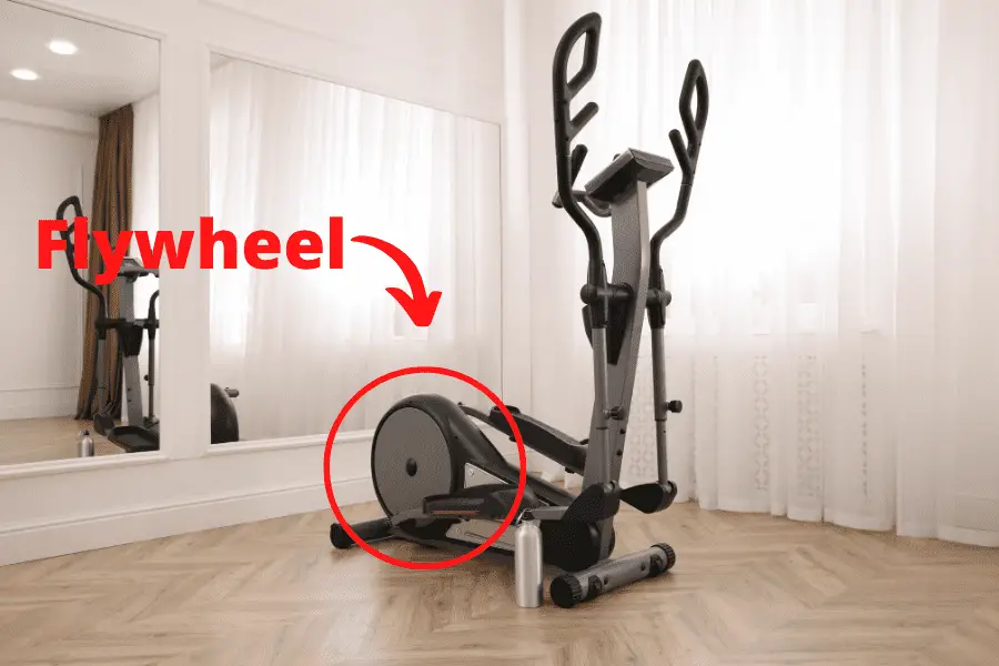 Image indicating the location of  the flywheel on an elliptical trainer.