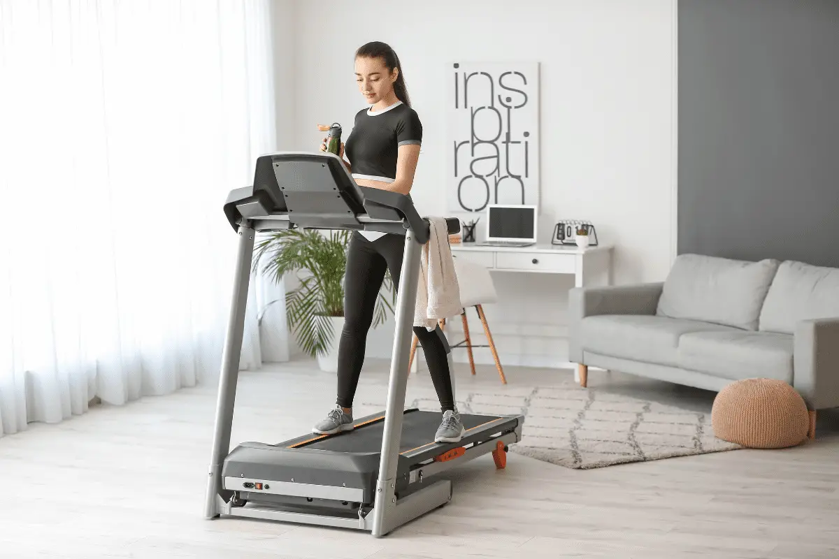 Image of a treadmill on vinyl floor.